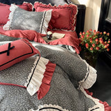 100% Cotton Premium Double Layer Yarn Soft Vintage Floral Lace Ruffles Princess Bedding Set Duvet Cover Bed Sheet Pillowcases