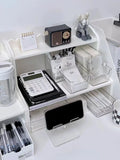 INS Stationery Desk Organizer Stackable Desktop Storage Box Clear Plastic Office Supplies Jewelry Storage Case for Books Sundry