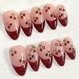 24pcs Sweet Cool French Press on Nails Gold Irregular Line Stick on Nails 3D Flower False Nails Pearl Bow Almond Fake Nail Art
