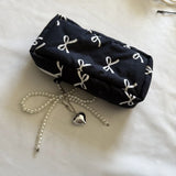 Bow Print Makeup Bag For Women Large Capacity Cosmetic Pouch Multi Use Storage Case Travel Zipper Bag For Glasses Stationery
