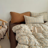 New plaid printing skin-friendly and comfortable double-layer yarn small fresh printing four-piece set, dormitory