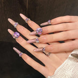 10pcs Pink Purple Gradient Handmade Press On Nails French Cat's Eye Diamond False Nails Fashion Almond Blush Gentle Fake Nails