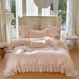 Egyptian Cotton Wedding Bedding Set, Romantic French Lace Ruffles, Flowers Embroidery, Duvet Cover, Bed Sheet, Pillowcases