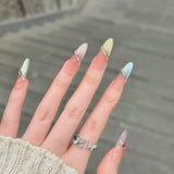 10pcs Long Oval Handmade Fake Nails Tips Colorful Smudge Cat's Eye False Nail Art Detachable Diamond Design Press on Nails Sets