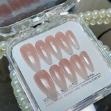 10Pcs Nude Almond Oval Handmade Press On Nails Full Cover Bowknot Design French Diamond False Nails Wearable Manicure Nail Tips