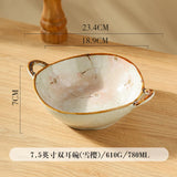 Ceramic Soup Bowl With Handle Salad Pasta Bowl Kitchen Tableware Microwave Oven Bakware 7.5inch Japanese Household Noodle Bowl