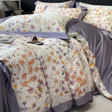 Nordic Bedding Sets Egyptian Cotton Floral Flat Bed Sheet Set Pillowcases Skin-Friendly Breathable Queen King Size Bed Linen Set