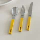 Yellow Resin Handle Stainless Steel Knife Fork Spoon Dessert Fork Spoon Stainless Steel Tableware