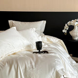4Pcs Jacquard Egyptian Cotton Luxury Bedding Set Soft Silky Single Queen King Duvet Cover Set Flat/Fitted Bed Sheet Pillowcases