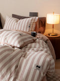 Simple High-End 60-Tead Count Waed Striped Cotton Bedding Set Quilt Cover eet Pillowcase Four-Piece Bedding Ensemble