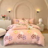 100% Cotton Bedding Set Brushed Gradient Stripes Duvet Cover Flowers Sheet Set King Queen Affordable Luxury for Bedroom Decor