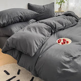 INS Korean Style Fresh Blue Duvet Cover Washed Cotton Bed Sheet Bed Skirt Four-Piece Set Dormitory Simple Solid Color