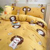 Ikeehome  Thiened Warm Flannel Bedding Set Pure Cotton Bear Pattern Autumn Winter Four-Piece Quilt Cover eet Tee-Piece Set