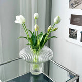 Vertical Ribbed Clear Glass Vase Mushroom Shaped Hydroponic Flower Container Modern Desktop Ornament for Living Room Home Decor