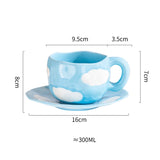 Creative Ceramic mug Hand-painted Flower Clouds Coffee Cup with Saucer Irregular Handmade Cup Breakfast Milk Tea Cups Gift Set