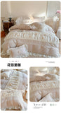 Korean Princess Style Lace Ruffles Wedding Bedding Set Soft Rose Flowers Four-Piece Set Duvet Cover Bed Sheet Pillowcase 4Pcs