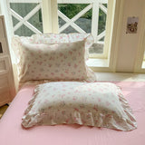 INS Floral Style Bedding Sets Ruffle Lace Bow Quilt Cover Romantic Bedclothes Decor Woman Girls Bedroom Duvet Cover 4pcs
