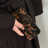 Brown Amber Retro Leopard Print Tpu Gloss Phone Case For iPhone 17 16 15 14 13 12 11 Pro Max 14/15 Plus 17 Air Soft Back Cover