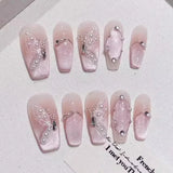10Pcs Handmade Press on Nails Full Cover Sweet Butterfly Cat's Eye French Ballet Design Manicure Fake Nails Artificial Nail Tips