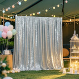 2 Panels Silver-Sequin Backdrops Sequin Fabric Sparkly Photography Backdrops Curtains for Party Wedding Background Decoration