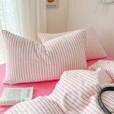 Stripe Style Duvet Cover Pillowcase with Bedsheet Soft Bed Linen Sets Skin-friendly Bedding Set for Home