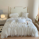 4Pcs Korean Princess Style Cotton 100% Bedding Set Three-Dimensional Chiffon Lace Duvet Cover 200x230 220x240 Four Seasons
