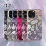 Fashion Glitter Gradient Purple Feather Transparent Shockproof Protection Case for iPhone 15 14 Pro 13 12 11 Pro Max Phone Cover