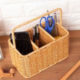 Large Capacity Woven Basket with Handle Easy Clean Storage Tray Woven Weaving Smooth Corner Utensil Organizer Basket