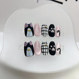 10Pcs Handmade Cartoon Nails Adorabl  Cool Kittens in A Sweet Garden Design Fashionable Press-On Nails Perfect for Gift To Girls