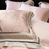Pink Jacquard Bedding Sets Luxury Satin Cotton Embroidery Duvet Cover Fitted Bed Sheet Pillowcases Home Textile