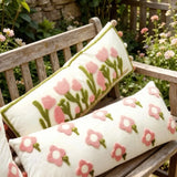 Outdoor Cushion Garden Long Pillow Case 90x35cm Floral Cushion Cover Soft Throw Pillow Case with Pink Flower