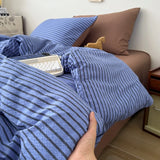 3pcs Retro Striped Japanese Duvet Cover Set Soft Polyester Grid Quilt Cover Full Queen Size Bedding Set without Sheet Drop Ship
