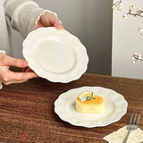 French Retro Relief Plates High-end White Ceramic Flower Dish Household Breakfast Bread Plate Exquisite Dessert Tableware