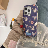 Ins floral cat cute leather cover for iphone 15pro 16Pro 14promax 13promax 14 13 15 16 pro max colorful chain rope phone case
