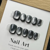 10Pcs Handmade Press on Nails Full Cover Glitter Cat Eye Design Simple Solid Color False Nails Short Ballerina Wearable Manicure
