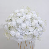 40/80cm Pure White Cream Rose Baby's Breath Flower Ball Wedding Table Centerpiece Display Vase Artificial Flowers