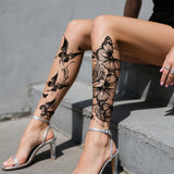 2pcs Black Flower & Butterfly Temporary Tattoo Stickers For Women, Waterproof & Long Lasting Fake Tattoo For Arm, Leg & Chest