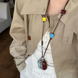 Korea Fashion Brown Plaid Splicing Pattern Retro Neck Lanyard Shockproof Protection Case For AirPods 4 3 2 1 Pro 2 Earphone Case