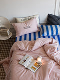 Ikeehome  Thiened Cotton Flannel Plaid Four-Piece Bedding Set Warm Stripe Pattern Student Bed eet Cover Duvet Cover Bedding