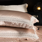 1000TC Egyptian Cotton Soft Silky Brocade Lace Champagne Luxury Bedding Set Duvet Cover Bed Sheet/Fitted Sheet Pillowcases 4Pcs