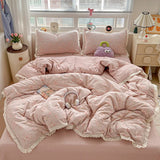New Bedding Set INS Princess Soft Bed Flat Sheet Set Twin Queen Double Size Cotton Lace Duvet Cover Pillowcase Bed Linen