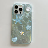 Creative INS Ripple Texture 3D Sea Starfish Crystal Summer Vibe Phone Case for iPhone 16 15 14 13 Pro Max Back Phone Cover Capa