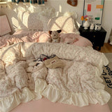 3/4Pcs Korean Princess Style Floral Ruffles Bedding Set Single Queen King Size Duvet Cover Set Bed Sheet Pillowcases