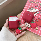 Cute Matte Red Silicone Earphone Case Knitted Strawberry Pendant For Apple AirPods 1 2 3 4 Pro 2 Soft Tpu Protection Cover