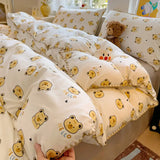 Ins Bedding Set Purple Love Stripe Double Layer Yarn Four Piece Dormitory Girl Heart Bed Sheet And Quilt Set Washed Cotton