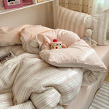 Bedding Set Double Layered Yarn INS Girls Mushroom Soft Washed Cotton Bed Sheet Queen King Size Duvet Set Pillowcase Bed Sheet