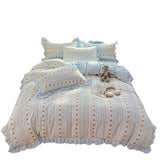 3/4Pcs Bedding Set Korean Princess Ruffle Cute And Whimsical Plaid Cat Cartoon Style Bed Sheets Kawaii Linen 2 Bedroom Cotton