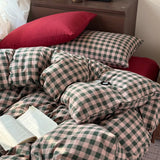 3/4PCS Red Butterfly Knot Bedding Set  Grid Cute Pony Printed Duvet Cover Set for Goth Girl Bedroom Decoration King Queen Size