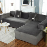 Solid Color Velvet Chenille Non-slip Sofa Cover, Elastic 1/2/3/4 Seater Thickened Full Coverage Slipcover Universal Fit L Shaped