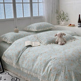 Korean 100% Cotton Floral Print Quilt Cover Thick Comfortable Duvet Cover with Lace Soft Single Home Textile for 200X230Cm Size